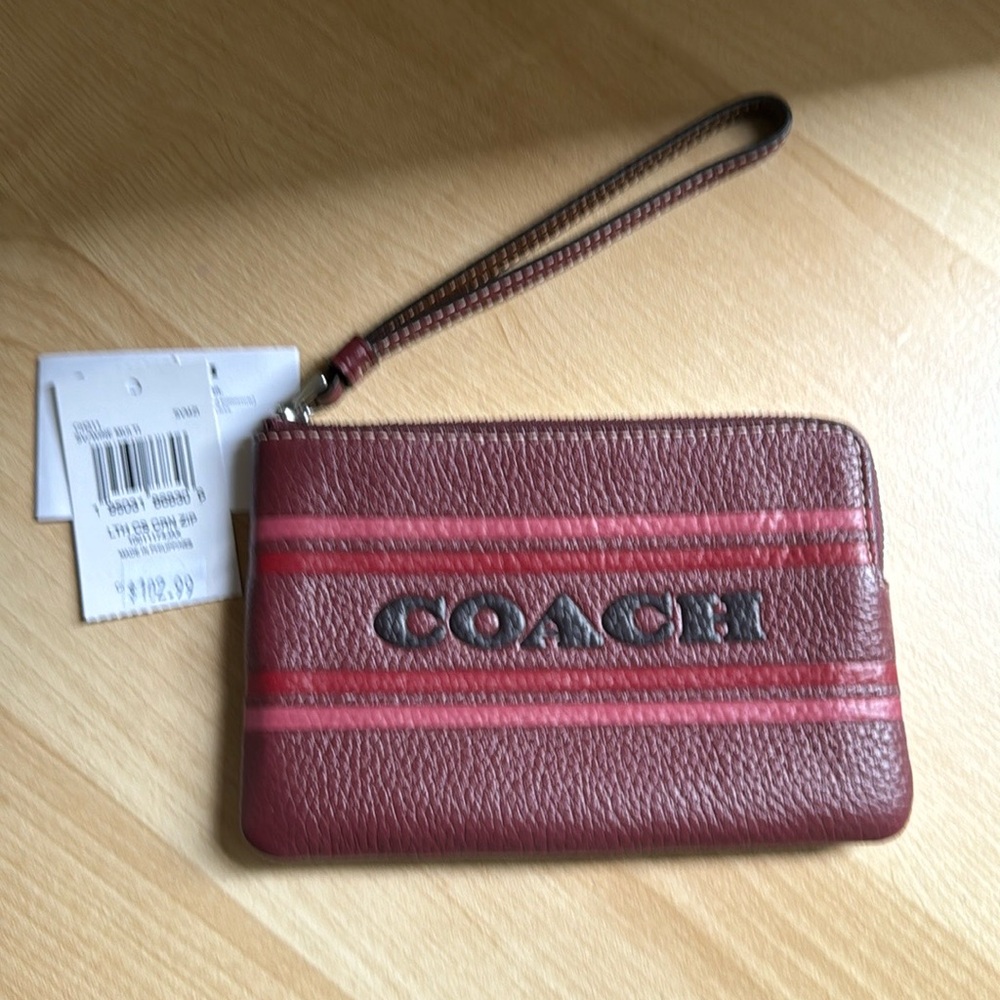 COACH Corner Zip Wristlet with Coach Stripe